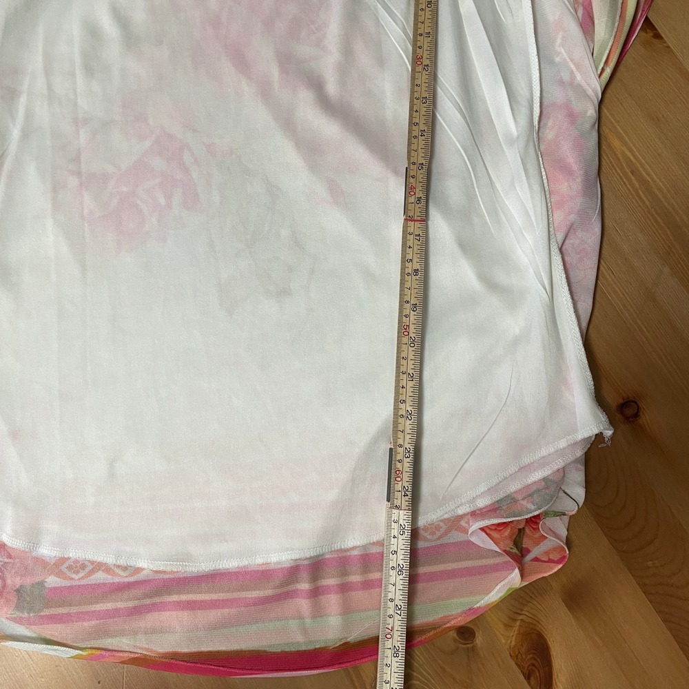 VTG Lavish Floral Rose Print Kaftan Blouse White Pink Orange Striped L USA Made - Picture 7 of 12